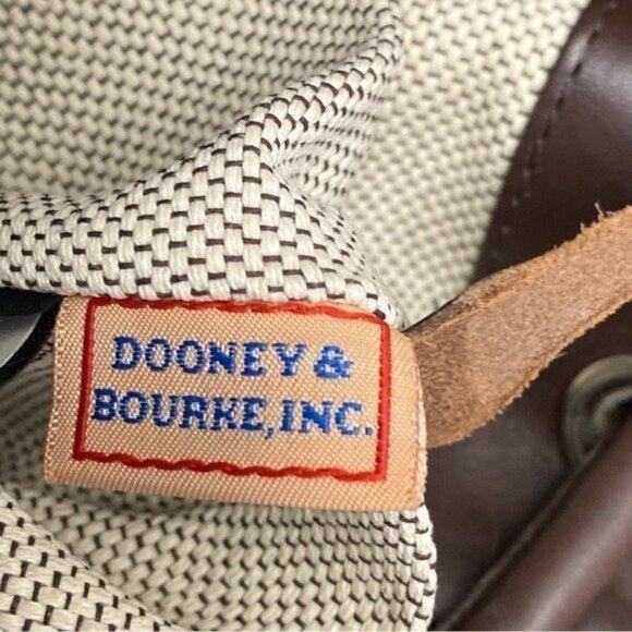 Vintage Dooney & Bourke Leather Drawstring Bucket Bag in Bone color Brown Trim a - Picture 11 of 15